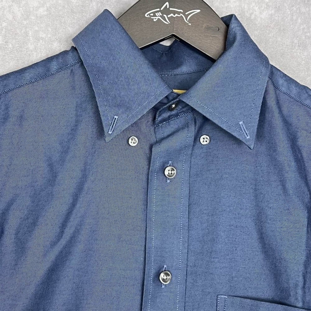 Gold Label Roundtree & Yorke Men 's Small Non-Iron 100% Cotton Dress Shirt Blue